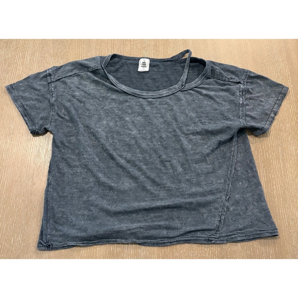 We The Free Women's Medium Gray Burnout Tee Short Sleeve Raw Hem Top Boho